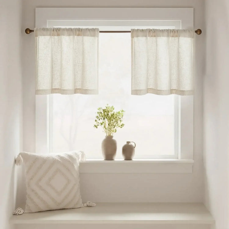 Linen Textured Tier Kitchen Curtains - Jinchan Home