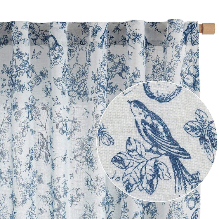 Vintage Bird & Vine Linen Curtains - Jinchan Home