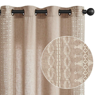 Boho Geometric Fish Leaf Embroidered Curtains - Jinchan Home
