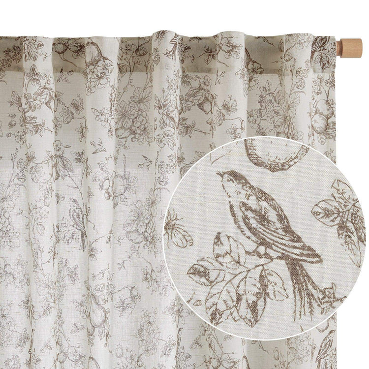 Vintage Bird & Vine Linen Curtains - Jinchan Home