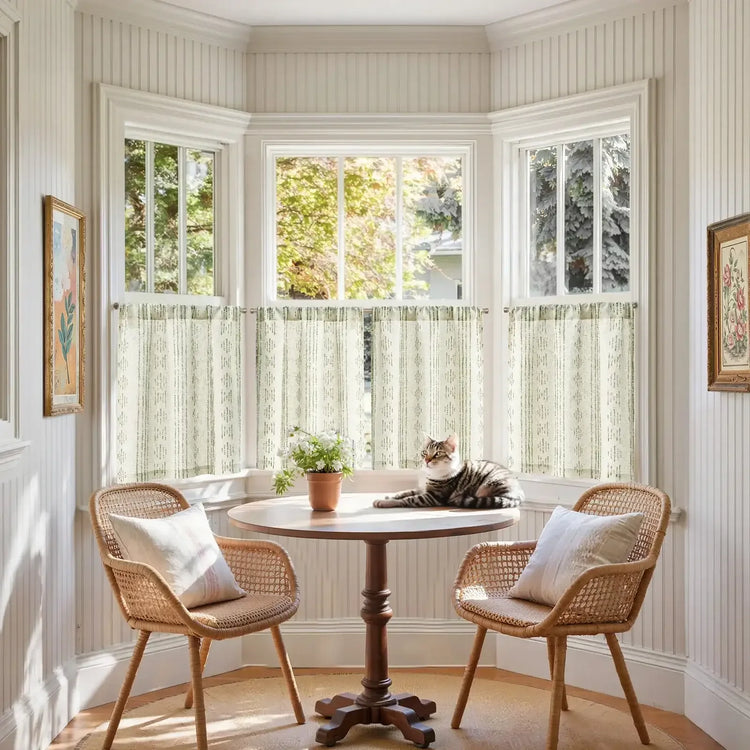 Boho Linen Rod Pocket Kitchen Curtains - Jinchan Home