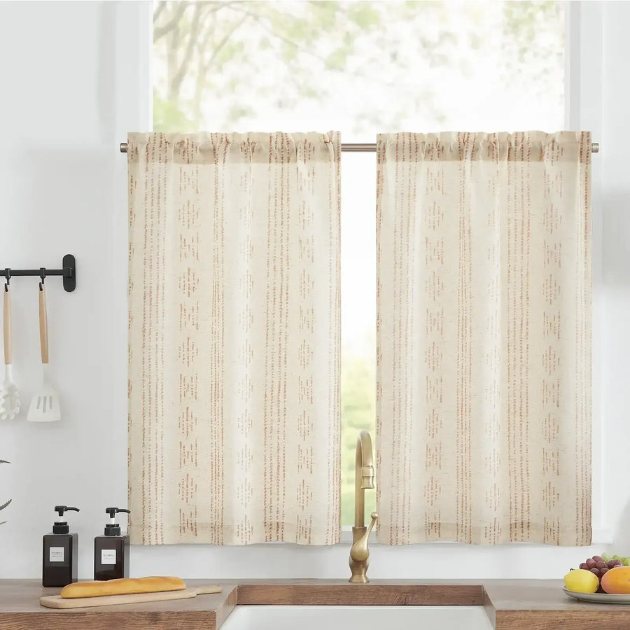 Boho Linen Rod Pocket Kitchen Curtains - Jinchan Home
