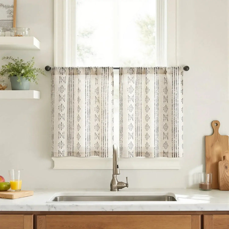 Boho Linen Rod Pocket Kitchen Curtains - Jinchan Home