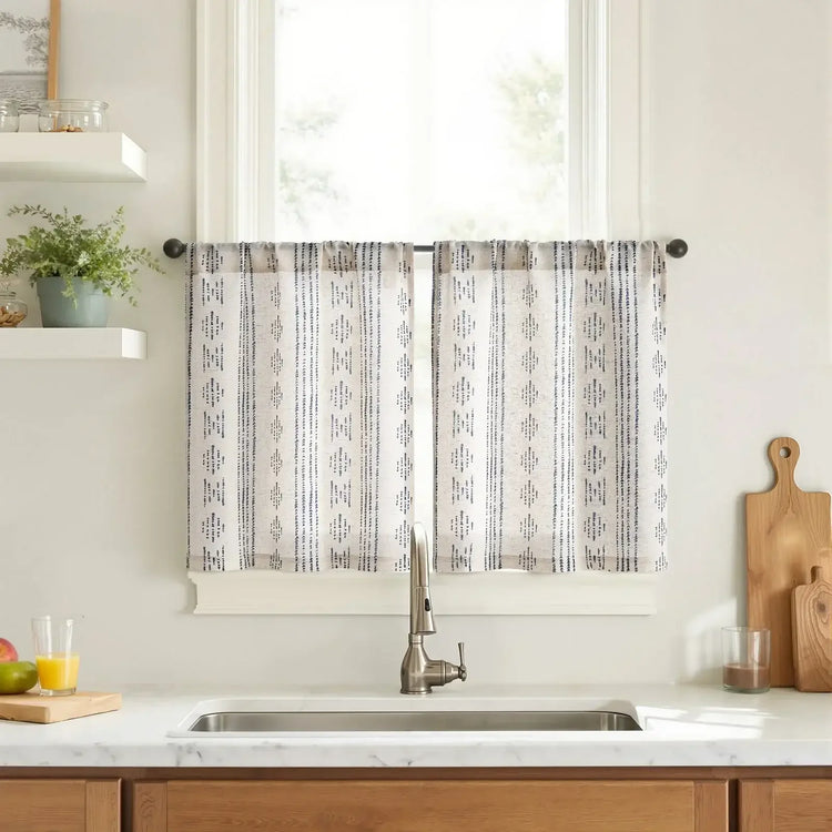 Boho Linen Rod Pocket Kitchen Curtains - Jinchan Home