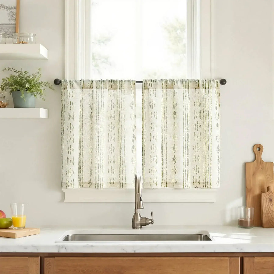 Boho Linen Rod Pocket Kitchen Curtains - Jinchan Home