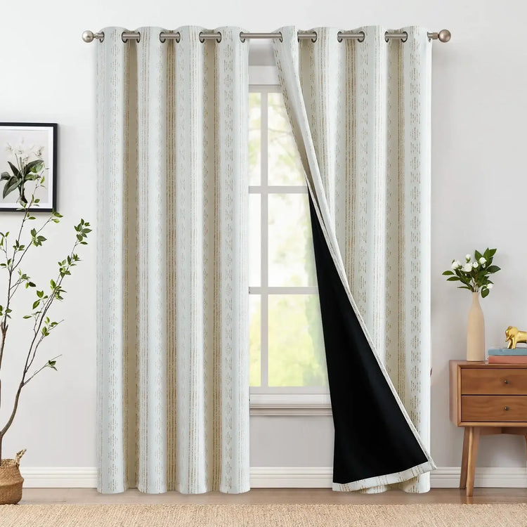 Light-Toned Boho Vertical-Stripe Geometric Grommet Curtains - Jinchan Home