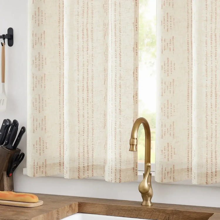 Boho Linen Rod Pocket Kitchen Curtains - Jinchan Home