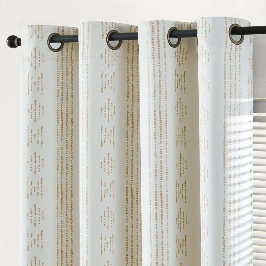 Light-Toned Boho Vertical-Stripe Geometric Grommet Curtains - Jinchan Home