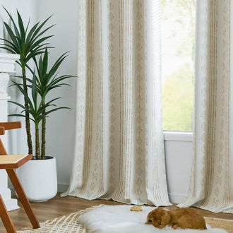 
                    
                      Light-Toned Boho Vertical-Stripe Geometric Grommet Curtains - Jinchan Home
                    
                  