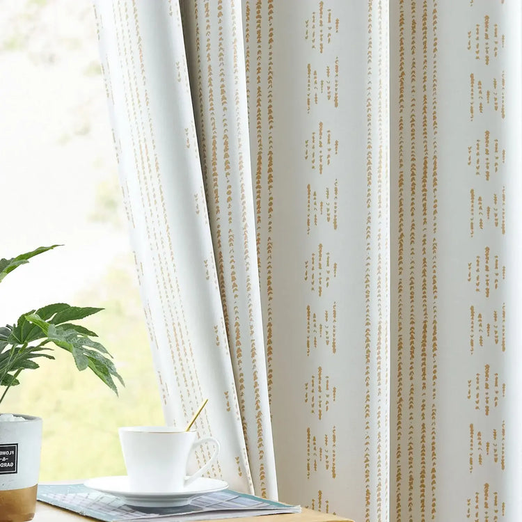 Light-Toned Boho Vertical-Stripe Geometric Grommet Curtains - Jinchan Home