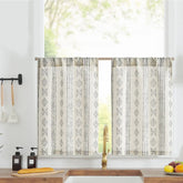 Boho Linen Rod Pocket Kitchen Curtains - Jinchan Home
