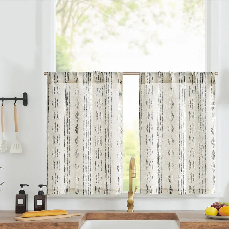 Boho Linen Rod Pocket Kitchen Curtains - Jinchan Home