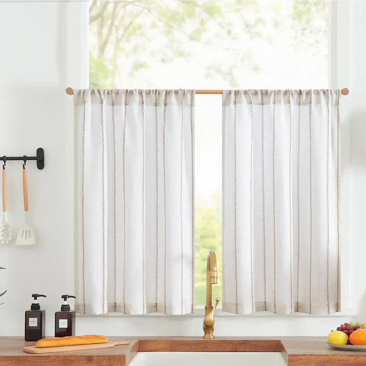 Linen Striped Kitchen Curtains - Jinchan Home