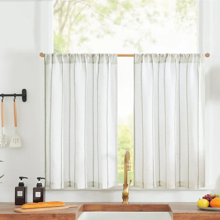 Linen Striped Kitchen Curtains - Jinchan Home