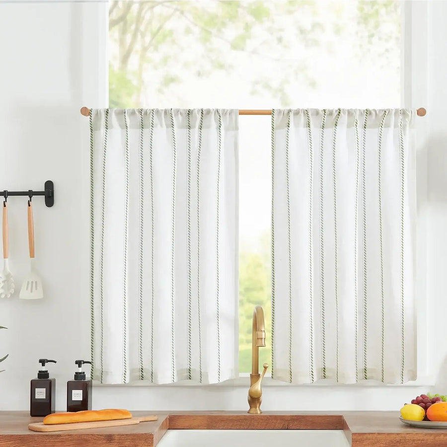 Linen Striped Kitchen Curtains - Jinchan Home