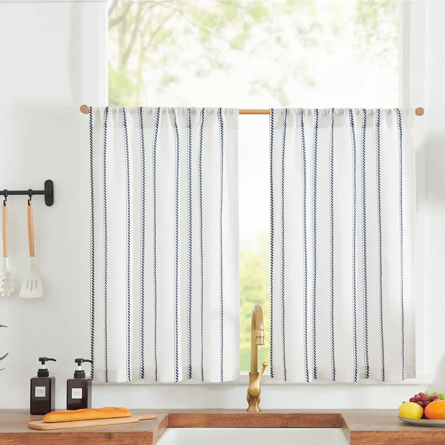Linen Striped Kitchen Curtains - Jinchan Home