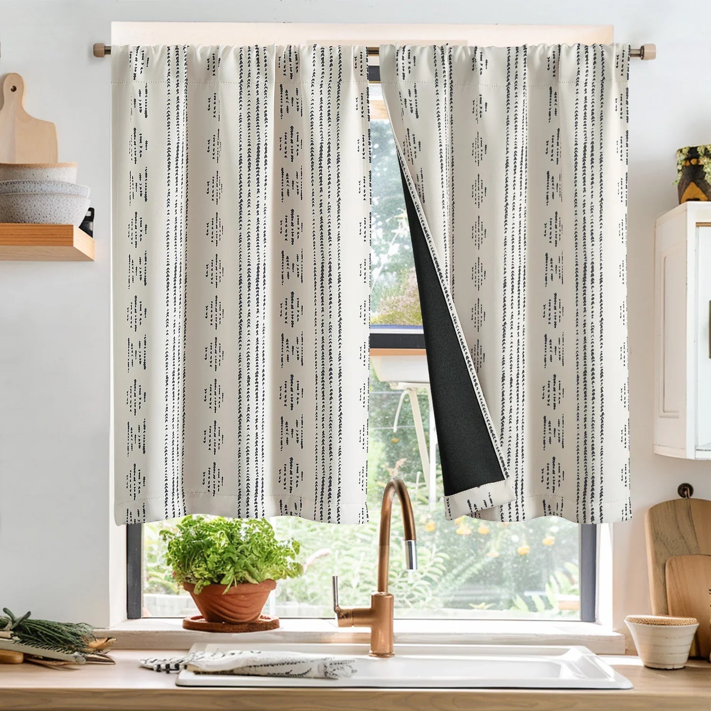 Boho Geometric Stripe Kitchen Curtains - Jinchan Home