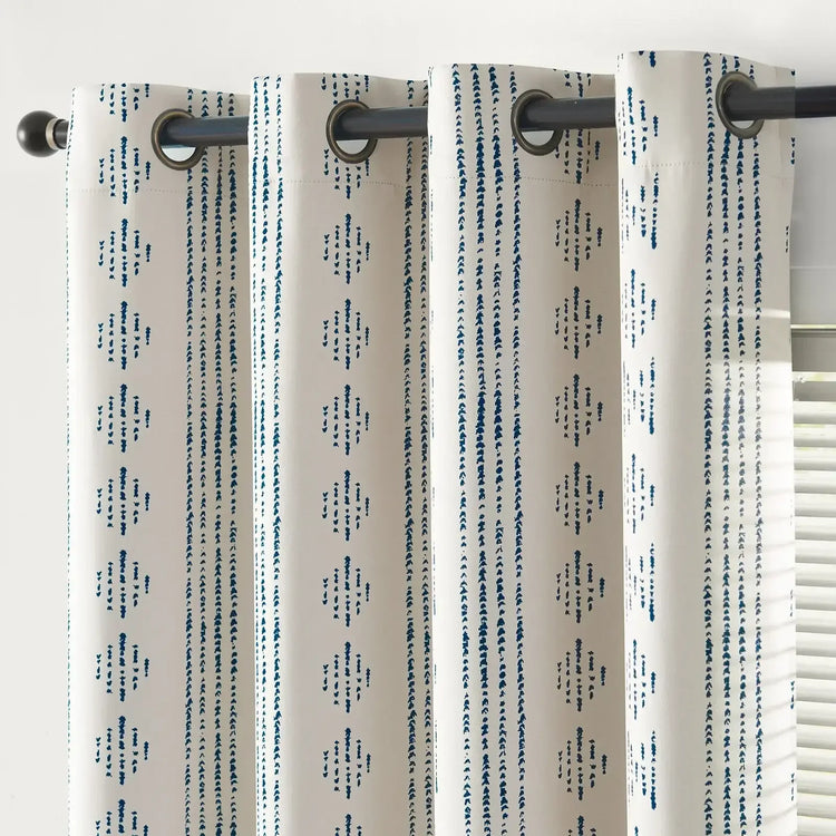 Light-Toned Boho Vertical-Stripe Geometric Grommet Curtains - Jinchan Home