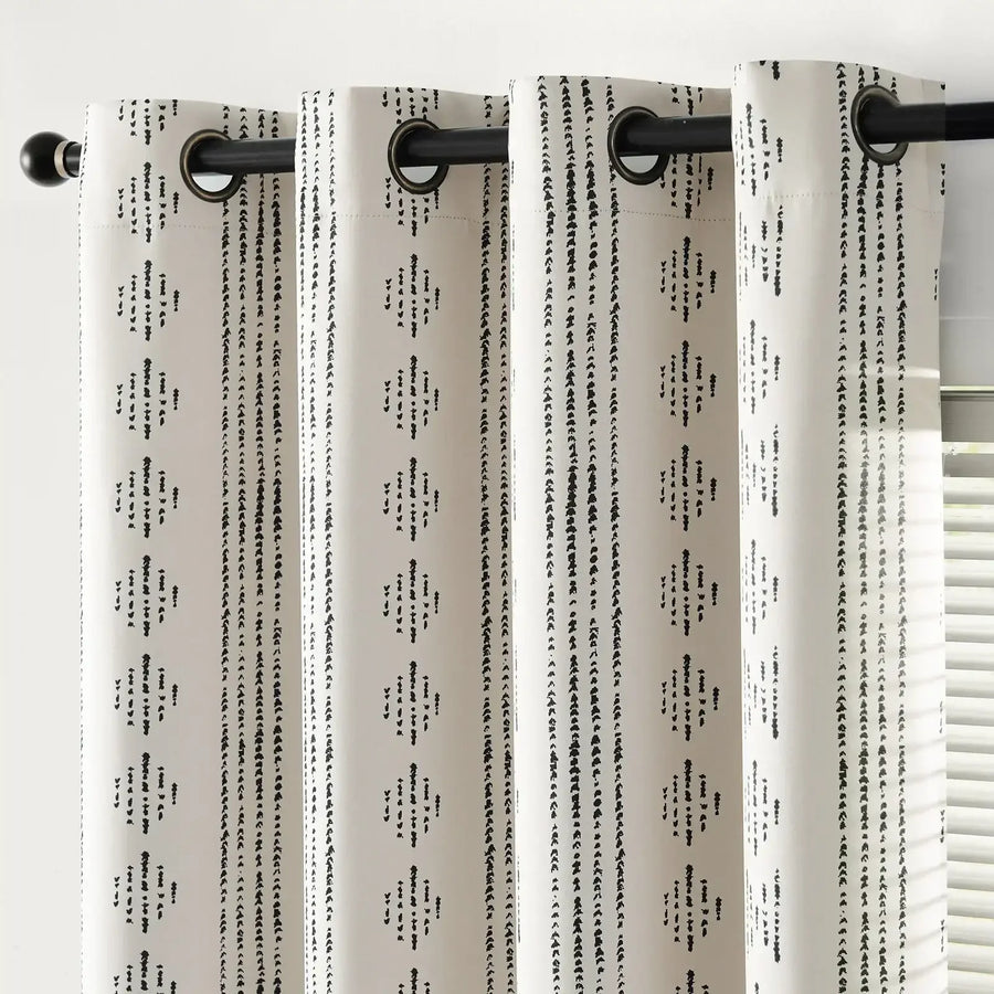 Light-Toned Boho Vertical-Stripe Geometric Grommet Curtains - Jinchan Home