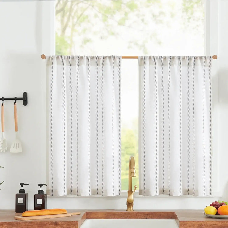 Linen Striped Kitchen Curtains - Jinchan Home
