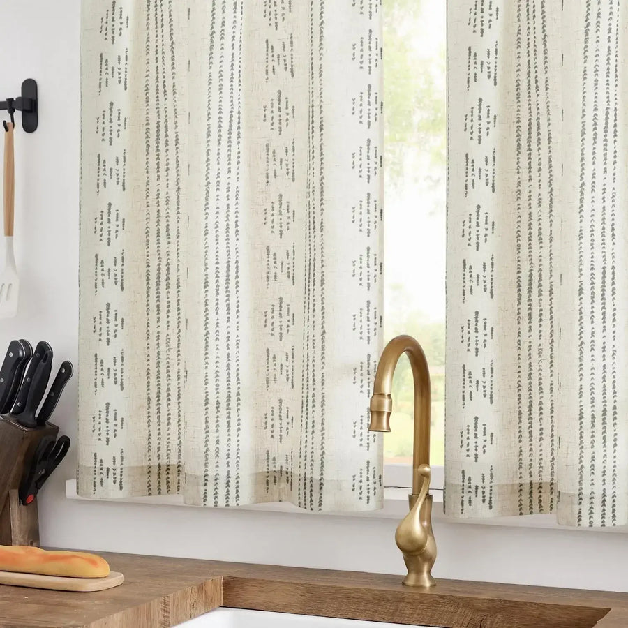 Boho Linen Rod Pocket Kitchen Curtains - Jinchan Home