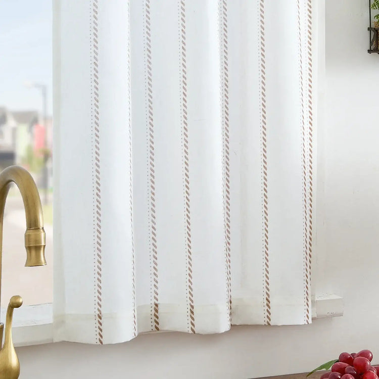 Linen Striped Kitchen Curtains - Jinchan Home