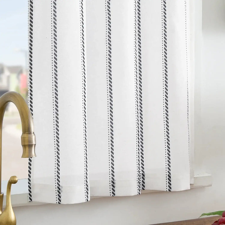 Linen Striped Kitchen Curtains - Jinchan Home