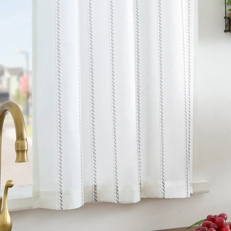 Linen Striped Kitchen Curtains - Jinchan Home
