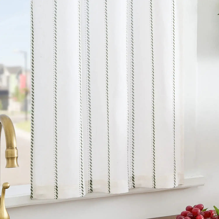 Linen Striped Kitchen Curtains - Jinchan Home
