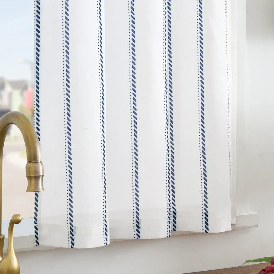Linen Striped Kitchen Curtains - Jinchan Home