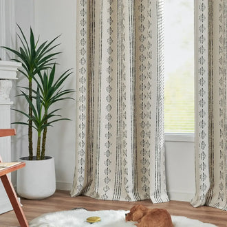 
                    
                      Light-Toned Boho Vertical-Stripe Geometric Grommet Curtains - Jinchan Home
                    
                  