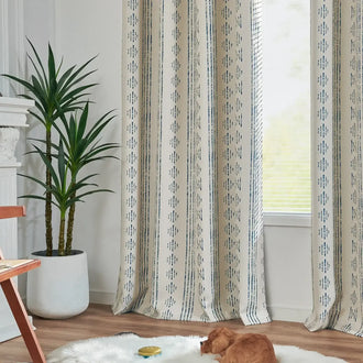 
                    
                      Light-Toned Boho Vertical-Stripe Geometric Grommet Curtains - Jinchan Home
                    
                  