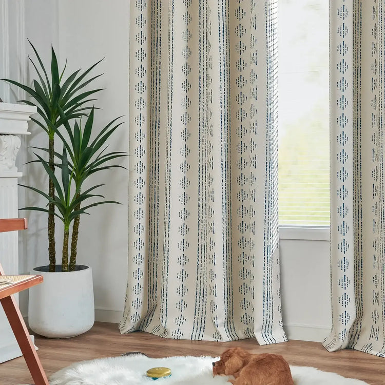 Light-Toned Boho Vertical-Stripe Geometric Grommet Curtains - Jinchan Home