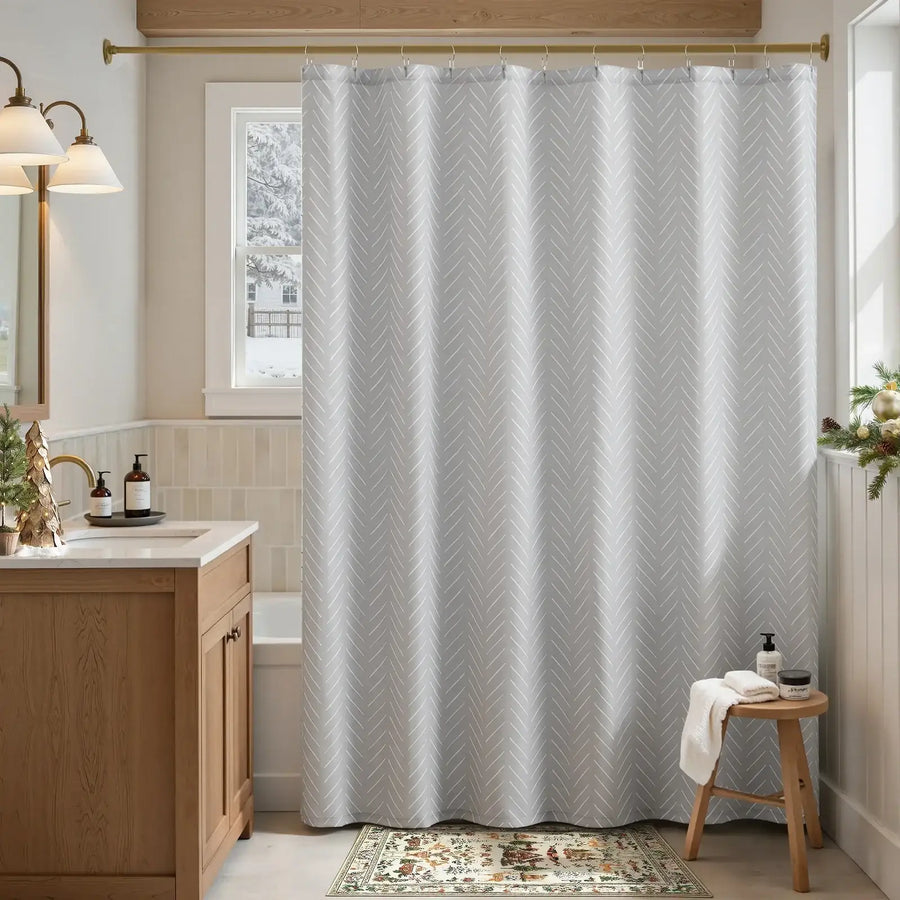 Solid Herringbone Waterproof Shower Curtain - Jinchan Home