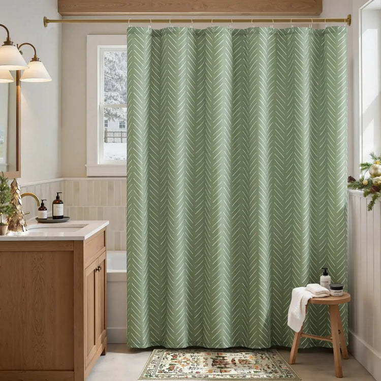 Solid Herringbone Waterproof Shower Curtain - Jinchan Home