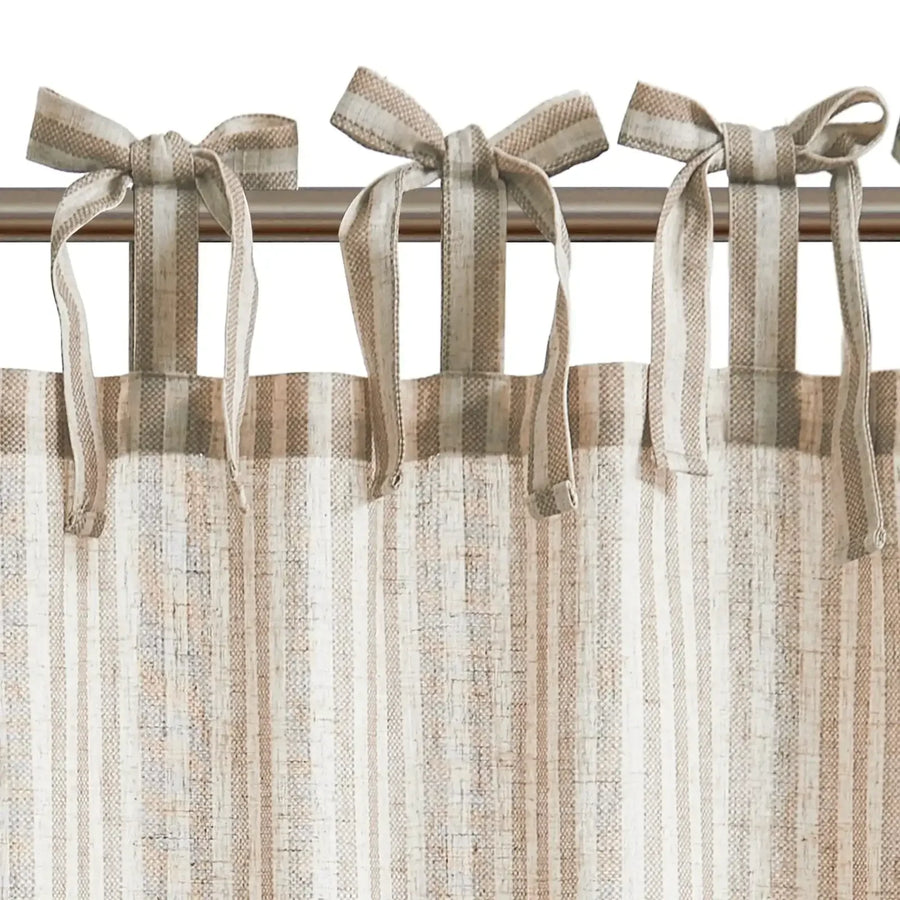 Tie Top Striped Linen Kitchen Curtains - Jinchan Home