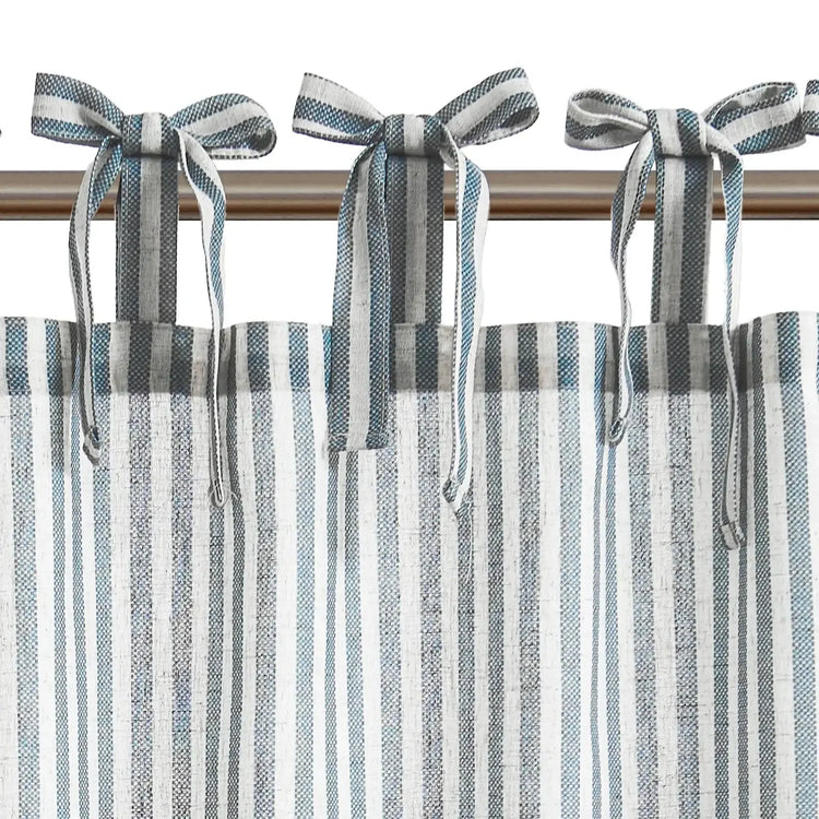 Tie Top Striped Linen Kitchen Curtains - Jinchan Home