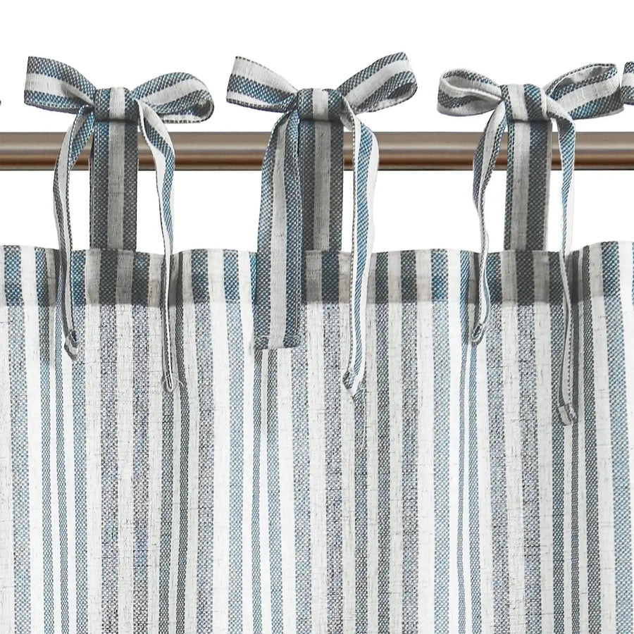 Tie Top Striped Linen Kitchen Curtains - Jinchan Home