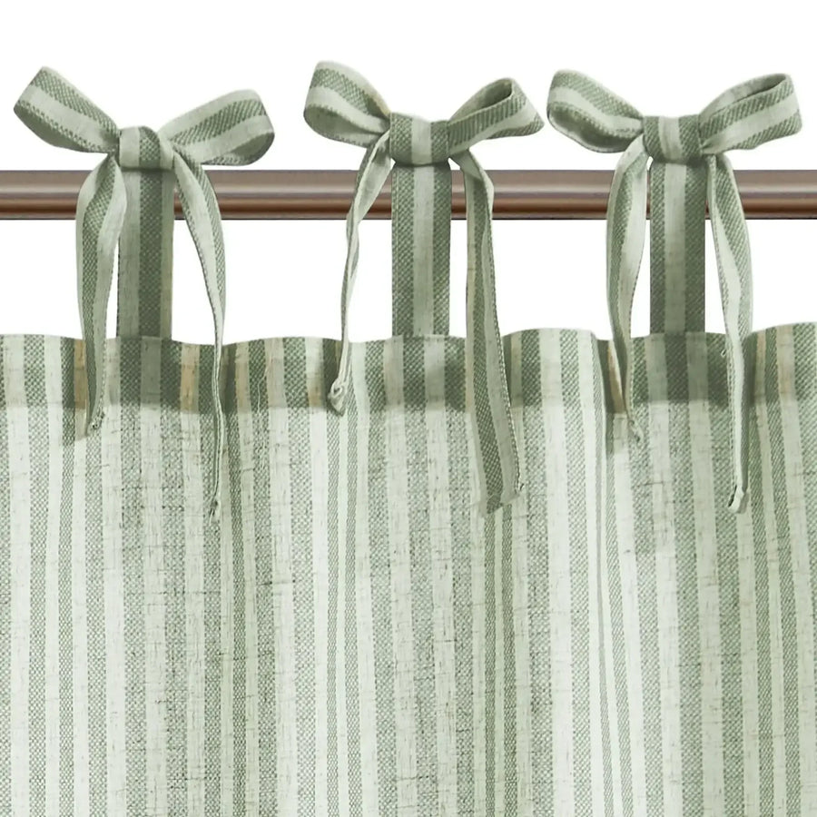 Striped Linen Blend DIY Tie-Top Kitchen Curtains - Jinchan Home