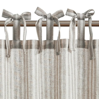 Striped Linen Blend DIY Tie-Top Kitchen Curtains - Jinchan Home