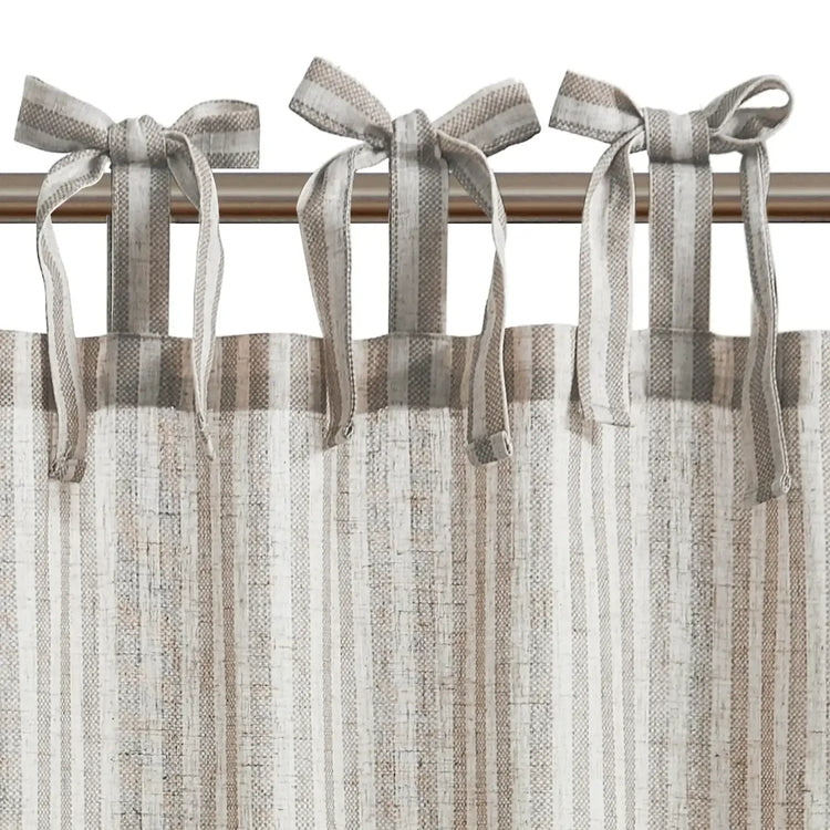 Striped Linen Blend DIY Tie-Top Kitchen Curtains - Jinchan Home