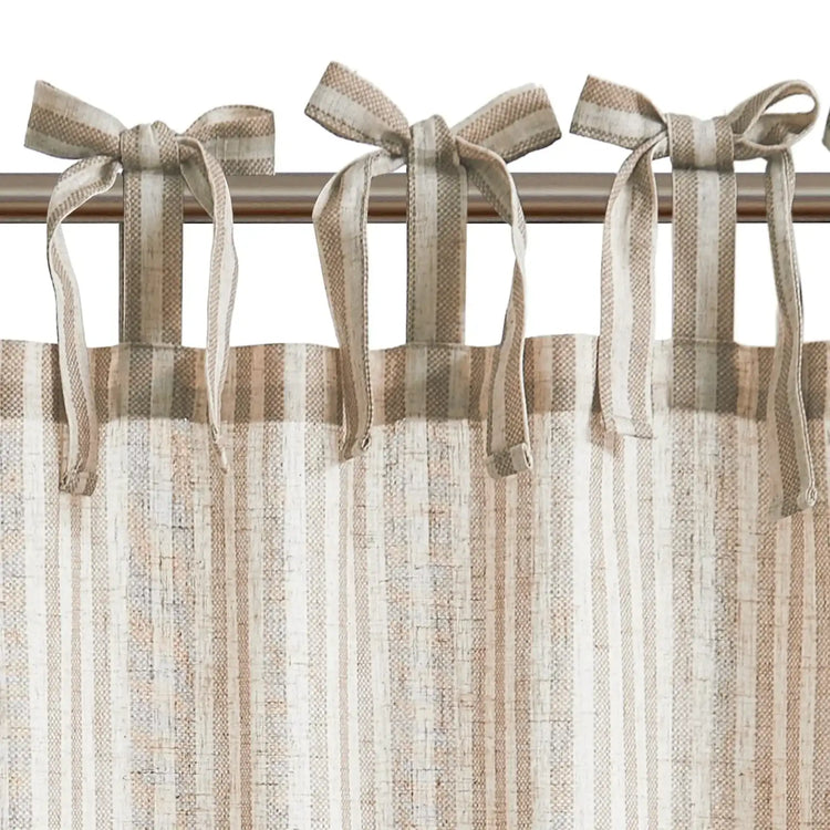 Striped Linen Blend DIY Tie-Top Kitchen Curtains - Jinchan Home