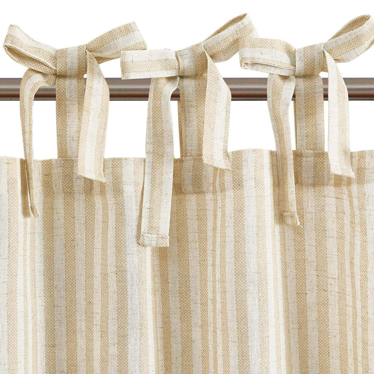 Tie Top Striped Linen Kitchen Curtains - Jinchan Home