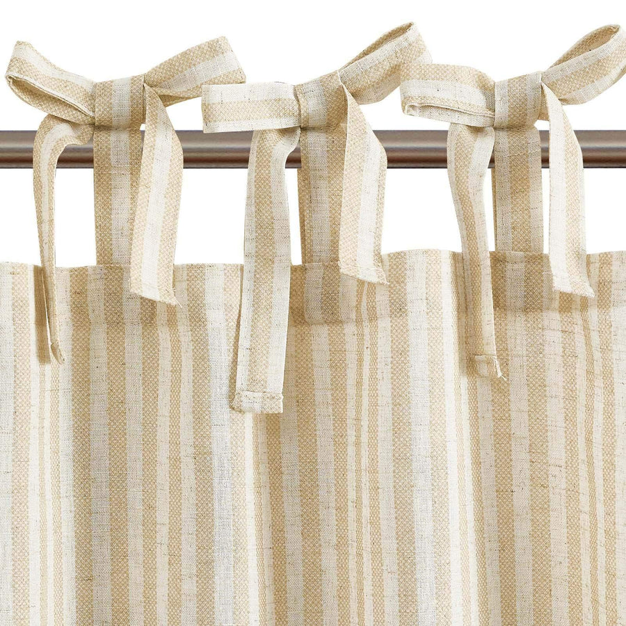 Tie Top Striped Linen Kitchen Curtains - Jinchan Home