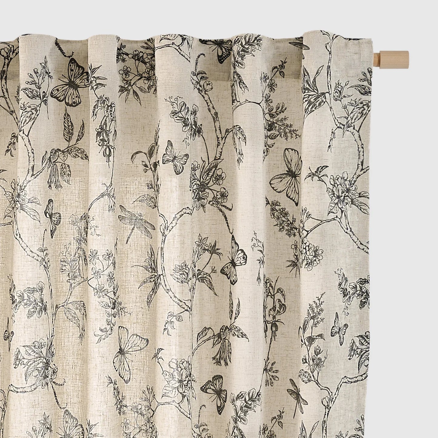 Modern Toile Floral & Insect Linen Curtains - Jinchan Home