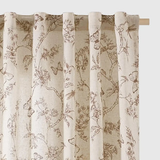 Modern Toile Floral & Insect Linen Curtains - Jinchan Home
