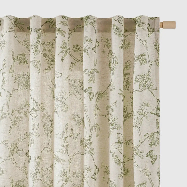 Modern Toile Floral & Insect Linen Curtains - Jinchan Home