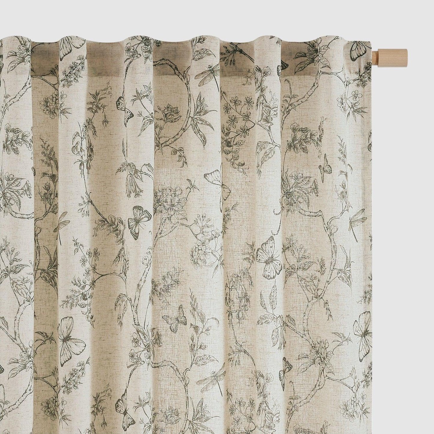 Modern Toile Floral & Insect Linen Curtains - Jinchan Home
