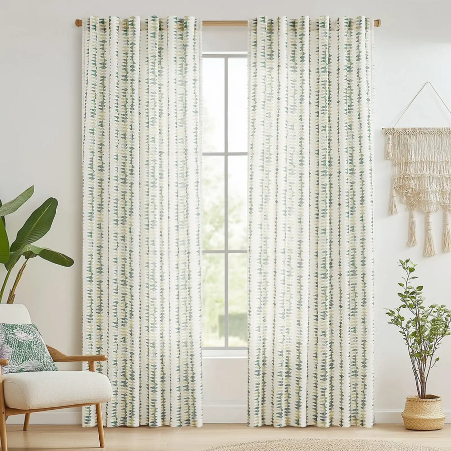 Boho Prism Triangle Stripe Linen Curtains - Jinchan Home