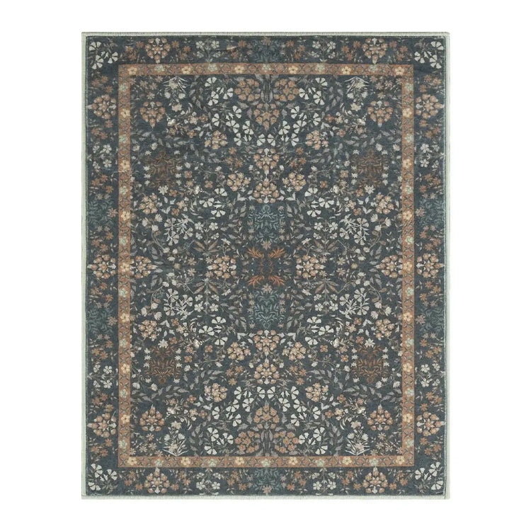 Hand-Painted Vintage Foliage & Floral Area Rug - Jinchan Home